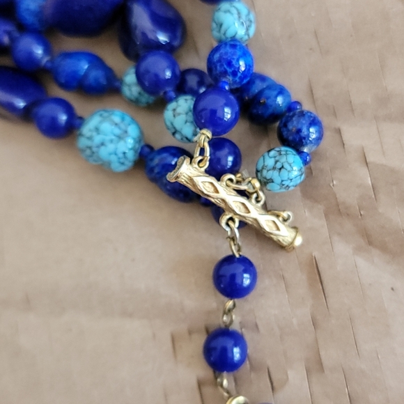Vintage Blue and Turquoise 4 strand necklace - Picture 5 of 6